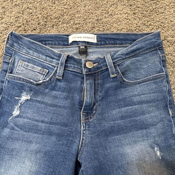 FLYING MONKEY Shorts 26 Cut off Distressed Mid Rise Denim Bermuda Modest - Picture 2 of 11